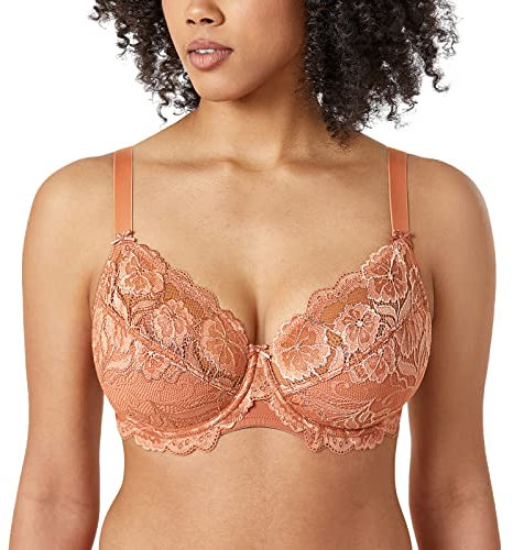 DELIMIRA Donna Reggiseno con Ferretto Taglie Forti Pizzo Senza Imbottito Sostegno Visone 3C