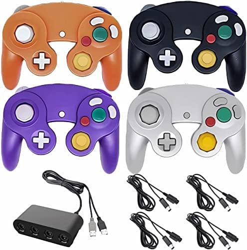 4 Controllers for Gamecube,with 4 Extension Cables and 4-Port USB Adapter for Switch PC Wii U Console (BPOS)
