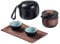 Set di mini teiera da viaggio in ceramica cinese per kung fu, 1 pentola, 2 tazze, tazze da tè in porcellana con infusore per tè, borsa portatile per picnic all'aperto (nero)