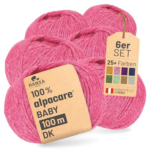 HANSA-FARM | Alpacare 100% die 1. maschinenwaschbare Baby Alpakawolle - 300 Set DK (6 x 50g) - kratzfreie Alpaka Wolle zum Stricken & Häkeln - Himbeersahne