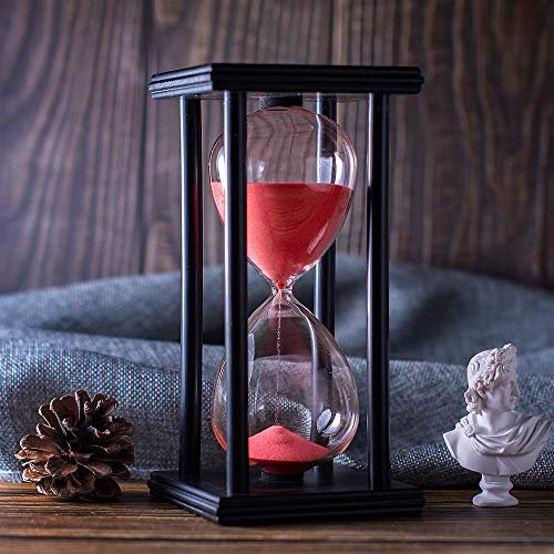 Sablier avec sable rouge - 30 minutes - Cadre en bois - Décoration créative artisanale