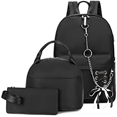 Wadirum Cute Girl School Backpack Set with Lunch Bag and Pencil Case Black