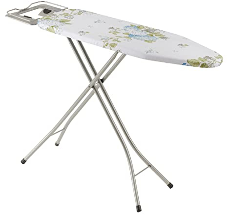 Baroni Home Table à Repasser Réglable en Hauteur avec Repose-Fer, Planche à Repasser Peu Encombrante avec Housse en Coton, Table à Repasser Pliante en Métal 113x30x78 cm, Fleurs Bleu