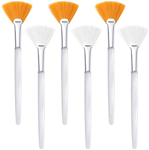 VEGCOO 6 Fächerpinsel Kosmetik Maskenpinsel Gesicht Fächerförmige Maskenbürsten Fächer Masken Pinsel für Make up Push On Mud Cleansing Face (Weiß)