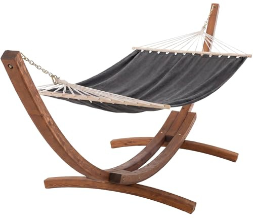 CLP Hängematte freistehend Miramar mit Holzgestell aus Eukalyptus, Hängemattengestell bis 150 kg belastbar, ideal für Garten, Terrasse, Balkon, Farbe:grau