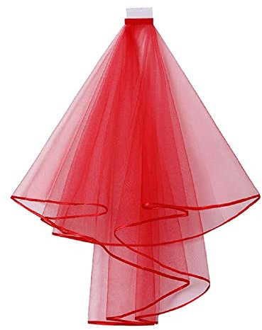 Générique Mittellanger Schleier aus rotem Tüll mit Klammer, Satinborte, Hochzeitszubehör, Einheitsgröße, rot, One size