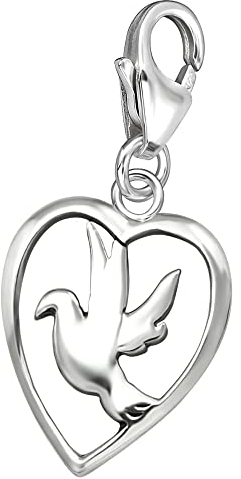 FANTASTIC NAILS COSMETIC COLLECTIONS Damen Charm Herz Anhänger echt 925 Sterling Silber für Bettelarmband Kette Vogel Friedenstaube P75
