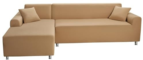 ShowyLive Sofa Überzug Couch Überzug 2er Set für Ecksofa L-Form Sofabezug 2 Sitzer+3 Sitzer, mit 2 Stück Kissenbezug, Kamel