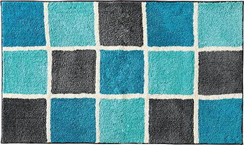 REDBEST Badematte, Badteppich, Badvorleger karo Los Angeles - rutschhemmend, Flauschiger Flor, pflegeleicht, für Fußbodenheizung geeignet - türkis Größe 70x120 cm