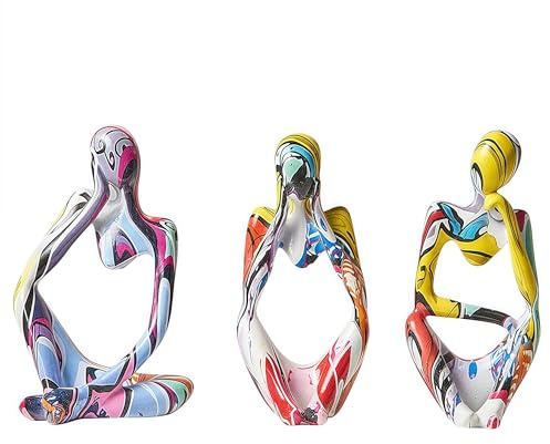 XINXUAN 3 Stück Denker-Statue-Skulpturen, Bürodekoration, kleines Regal, Dekoration, TV-Ständer, Dekoration, Harz, Sammelfiguren, Heimdekorationen für Wohnzimmer (Bunte Graffiti-Statue-Skulptur)