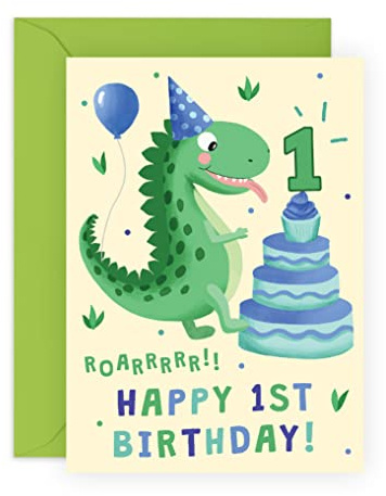Central 23 1st Birthday Card For Boy - Dinosaur Birthday Card - Age One - First Birthday Gifts For Kids - Son Grandson Nephew - Comes With Fun Stickers - Made In UK