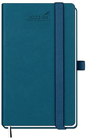 BEZEND 17-Monate Mini Kalender 2023 2024 PU-Leder Hardcover [Pazifikgrün] Terminplaner 2023/2024 Wochenplaner A6 | Taschenkalender 2024 Klein mit Stifthalter