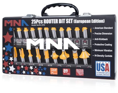 MNA Router Bit Set 25 Pieces 1/2 Inch, European Edition Router Bits Kit, Traditional Woodworking Tools, Aluminium Case