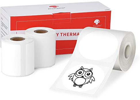 3 Rollen Phomemo Etiketten, Weißer Logo-Aufkleber, Φ50 mm, rund, selbstklebend, Thermo-Etiketten, Papier für Phomemo M110 M220 M221 M108 M100 M150 M250 M260/M120 Etikettendrucker, für Logo-Druck