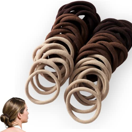Haargummi für Damen, Herren und Mädchen, nahtlos, Haar-Accessoire in erdigen Farben, 50 Stück Haargummis für Damen oder Kinder aus Baumwolle