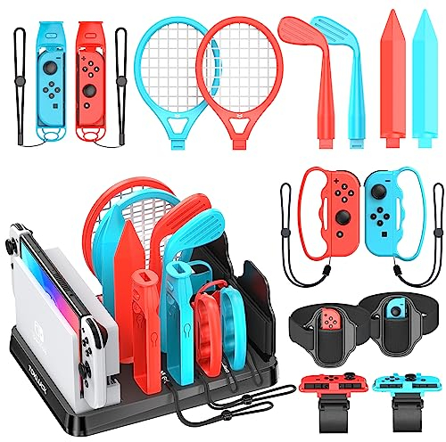 Switch Sports Accessories Bundle with Organizer Station Compatible with Nintendo Switch/ OLED Console & Joy-con, Storage and Organizer for Switch Sports Games, Family Sports Games Pack Accessories Kit