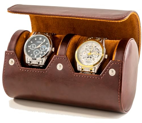 Mr.Okay Reise-Etui für 2 Uhren – Premium-Leder-Uhrenetui mit perfekter Textur. (Uhren-Tragetasche oder Organizer zur Aufbewahrung und Präsentation). Herren-Uhrenetui für Reisen, handgefertigt von