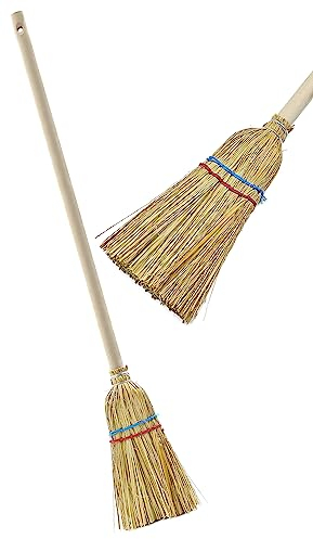 2X Reisstrohbesen 100cm Kinder Strohbesen Haushaltsbesen Hexenbesen Reiserbesen Naturbesen Reisigbesen Natur Besen mit Stiel