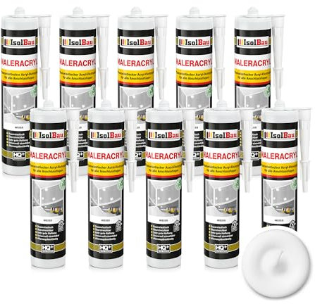 Isolbau Mastic acrylique Plastoélastique pour sceller les joints en intérieur et en extérieur Blanc 10 x 300 ml