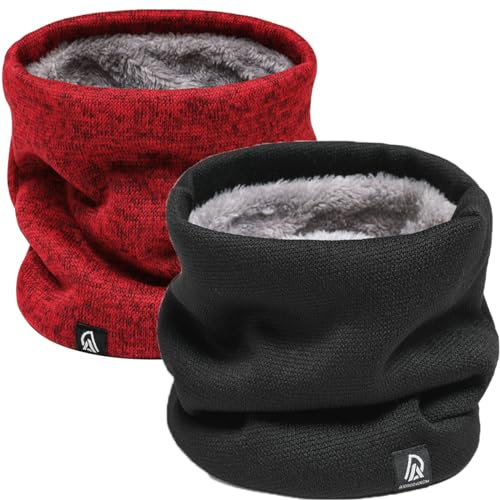Rayson 2 Stück Winter Halsschlauch Herren Damen Loop Schal Schlauchschal Verdickte Fleece Futter Winter Schal Schlauchschal Unisex Lässiger Winter Ski Halsschlauch Halswärmer,schwarz+rot