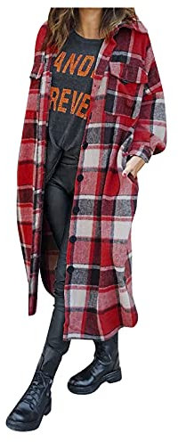 Karohemd Damen, Vintage Klassisch Herbst Freizeithemden Hemdbluse mit Kapuze Revers Knopf 4XL Jacke Blusenshirt Langarm Lang Baumwolle Karohemd Hemdjacke