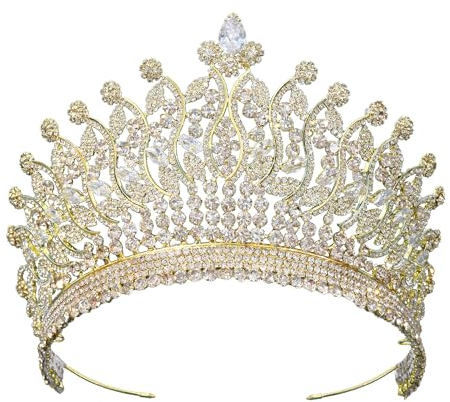 FASNAHOK Gold Königin Krone für Frauen Große Hochzeit Tiaras für Braut Zirkonia Prinzessin Geburtstag Stirnband Quinceaneras Abschlussball Party Haarschmuck