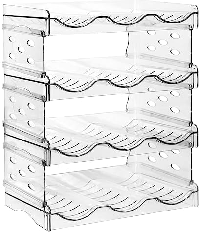 Wine Rack, Stackable Water Bottle Organiser, Plastic Holder, Cupboard Organiser, Water Bottle Storage for Cabinet/Freezer/Pantry - Each Rack Holds 3 Bottles- Kitchen Storage (4-Tier Wine Rack)