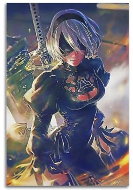 NieR Automata Spiel-Poster, dekoratives Gemälde, Leinwand, Wandposter und Kunstdruck, modernes Familienschlafzimmer-Dekor-Poster, 60 x 90 cm