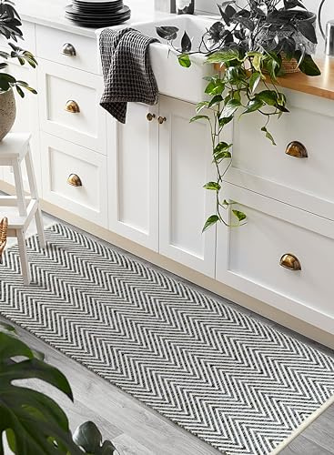 Area Rugs Handgewebter Holzkohle-Teppich für Wohnzimmer, Schlafzimmer, RagRug wendbar, Bauernhaus, dekorativ, großer Teppich, Innenbereich, Läufermatte für Flur, Eingangsbereich, 61 x 183 cm