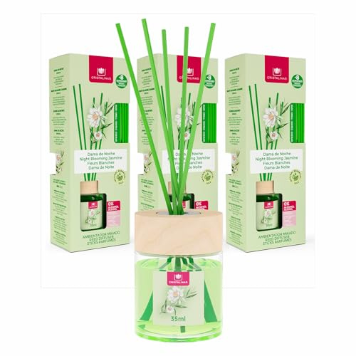 Cristalinas 35ml Night Blooming Jasmine Reed Diffusers for Home - Fragrance Lasts up to 8 weeks - Room Diffuser Sticks with Coloured Fragrance Oil