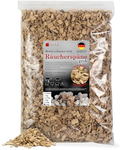 Moritz Räucherchips Buche grob 25 kg – Smoker Gasgrill Fisch Wurst Schinken | lange Brenndauer, reines Buchenaroma, für Räucherbox, Elektrogrill und Holzkohlegrill, ergiebiges Profigebinde