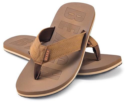 Flip-On Herren Zehentrenner | Flip | Badelatschen | Strandschuhe | Zehenstegpantolette | ZT3, Farbe:Khaki, Gr.:43 / UK 9