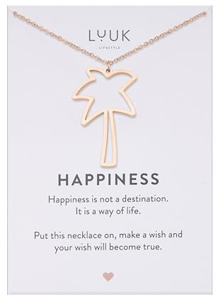 LUUK LIFESTYLE Collier avec pendentif palmier pour vacances I saison des festivals, vibrations d'été, accessoire de mode boho, rose