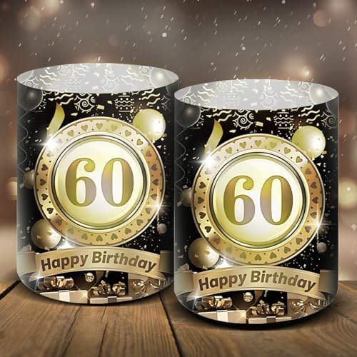 Wiainty 12 Stück Windlicht Tischdeko 60 Geburtstag, Deko 60. Geburtstag Männer Frauen, 60 Jahre Happy Birthday Tischdeko, 60 Geburtstag Tischdeko, Windlichter Deko für Teelichter oder Kerzen