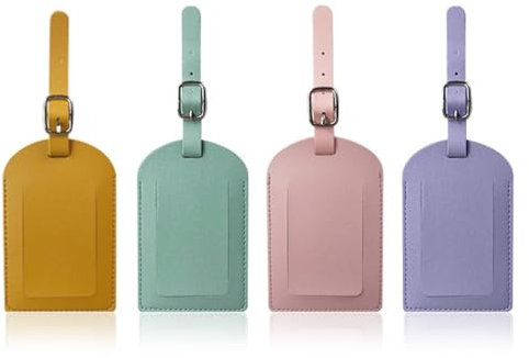 WXNPA 4 Stück Kofferanhänger, Gepäckanhänger aus PU-Leder, Wasserdichter Koffer Anhänger mit Verstellbarer Schnalle,Tags mit Namensschild Adressschild, Kofferanhänger Koffer Reisezubehör