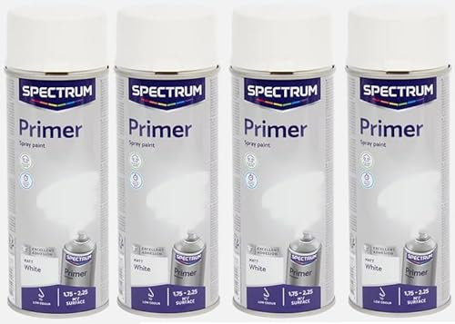 Générique Lot de 4 Bombes Primer Blanc Mat 400ml - Bombe Peinture Aérosol - Séchage rapide - 877
