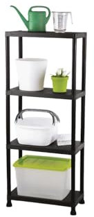 Perel Étagère de Rangement avec 4 tablettes, Montage sans Outils, avec Fixation Murale, 20 kg par Tablette, 60x30x138 cm, polypropylène, Noir, idéale pour Garage, Cuisine et Bureau