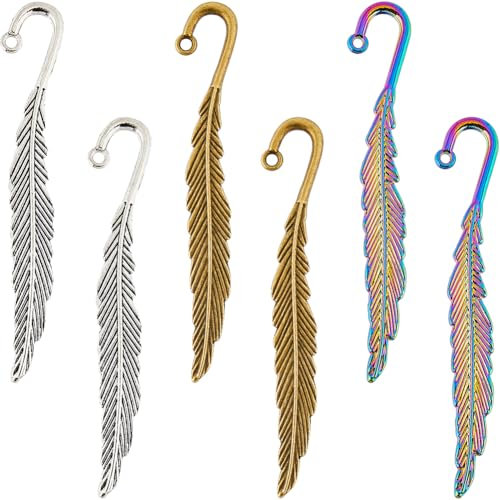 SUNNYCLUE 1 Box 12 Stück Kleine Lesezeichenhaken Mit Federn Lesezeichen In Großpackung Böhmen Antik Silber Bronze Legierung Metall Lesezeichenrohlinge Zum Lesen Für Männer Und Frauen Schmuckherstellun
