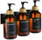 Janxin 3 Stück Seifenspender Wandbefestigung,500ml Shampoo Flaschen zum Befüllen,Duschgel Spender,Seifenspender Set Ohne Bohren for Kitchen and Bathroom(Braune Flasche + schwarzer Bambuskopf)