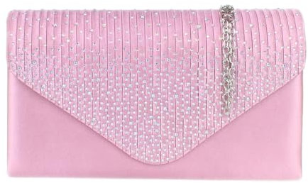 Girly Handbags Femme Pochette en Satin plissée, chaîne d'épaule avec Strass, soirée de Bal de Mariage élégante Rose poussiéreux