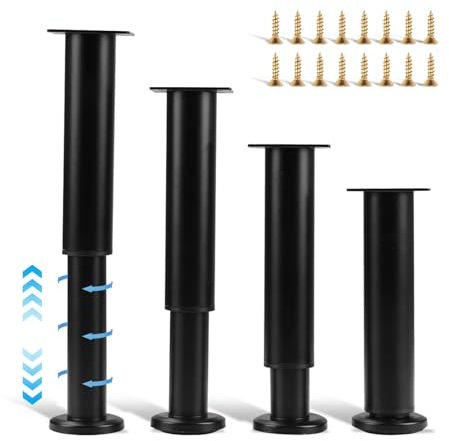 4 Pièces Pied de Meuble, Pieds de Meubles Réglables 18-30cm, Pieds de Support en Fixation avec Semelle Caoutchouc épaissie et 18 Vis, Pieds de Lit Réglable pour Meubles/Chaise/Bureau/Armoire/Canapé
