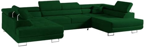 COMFORTINO FURNITURE Ecksofa mit Schlaffunktion Big PASTI U-Form, Sofa Couch mit Bettkasten, 3-Sitzer Eckcouch, Schlafsofa für Wohnzimmer, Big Sofa Couch mit Schlaffunktion (Grün)