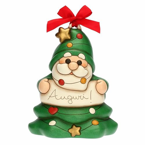 THUN, Gnomo Oliver Albero di Natale con Scritta Auguri in Ceramica di Alta Qualità, Collezione Natale, Statuine da Collezione, Idea Regalo per Natale, 19,9 x 24,7 x 8,2 cm
