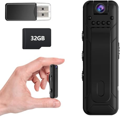 Bextgoo Body Cam mit 32GB TF Karte, 1080P FHD Mini Kamera, 8-10 Stunden Akkulaufzeit Bodycam Körperkamera, Kleine Kamera ohne WLAN, 180° Drehbares Objektiv, Loop-Speicherung