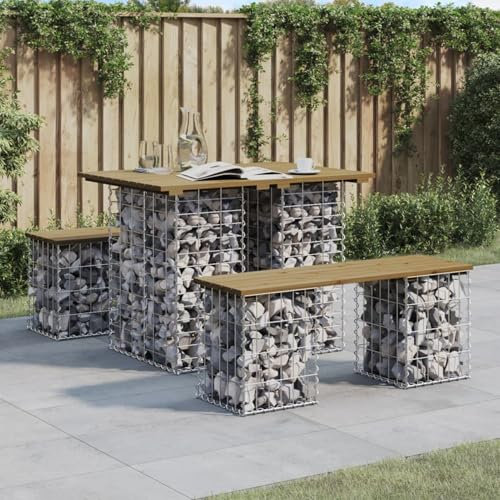 IKAYAA Gabionenbank Gartenbank mit Gabione Bank Sitzbank Parkbank Gabione Steinkorb Gabionen-Dunkelbraun-70 x 100 x 72 cm