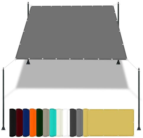 Voile d'ombrage imperméable pour serre, 1,8 x 4,2 m, idéal pour piscine, terrasse et extérieur, bloque 98 % des rayons UV, corde et kit de fixation, gris clair