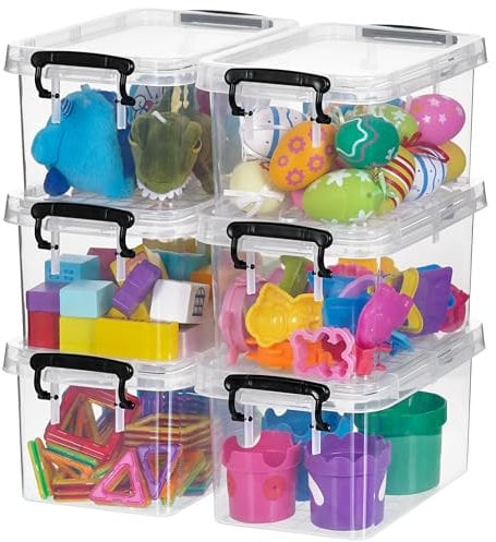 Citylife 6 Packs 4L Plastic Storage Box with Lids Storage Boxs with Handle Clear Stackable Storage Boxes, 23 x 16 x 12cm