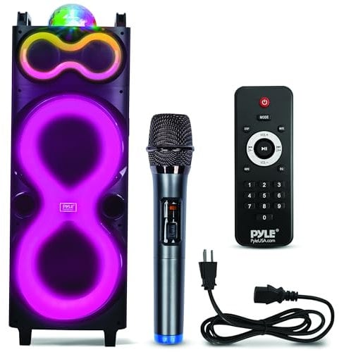 Pyle Bluetooth Lautsprecher Groß, Partybox, Musikbox mit Mikrofon & Fernsteuerung, Partylautsprecher 240Watt, Lichtshow & Tragbar, Eingebaute, Wiederaufladbare Batterie, für Innen & Außen