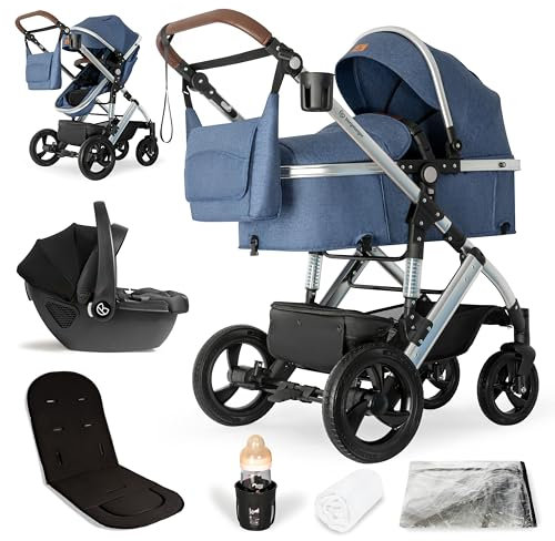Bergsteiger Nizza 3 in 1 Kinderwagen, Kombikinderwagen Komplettset, Auto-Babyschale, Babywanne & Buggy Sportsitz inklusive, Isofix Station optional