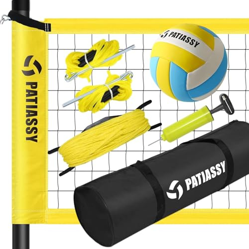 Patiassy 9.75M*0.9M Filet de Volleyball Professionnel en Plein air, Jardin avec poteaux en Acier à Hauteur réglable, Filet en Nylon Solide, Ballon de Volleyball en PU et Sac de Transport